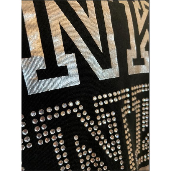 PINK Victoria's Secret-Black Long Sleeve T Shirt Bling Rhinestones-Sz S - Picture 10 of 11